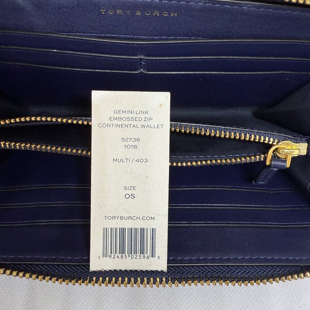 👜 Tory Burch Gemini Link Embossed Zip Continental Wallet - Picture 8 of 11